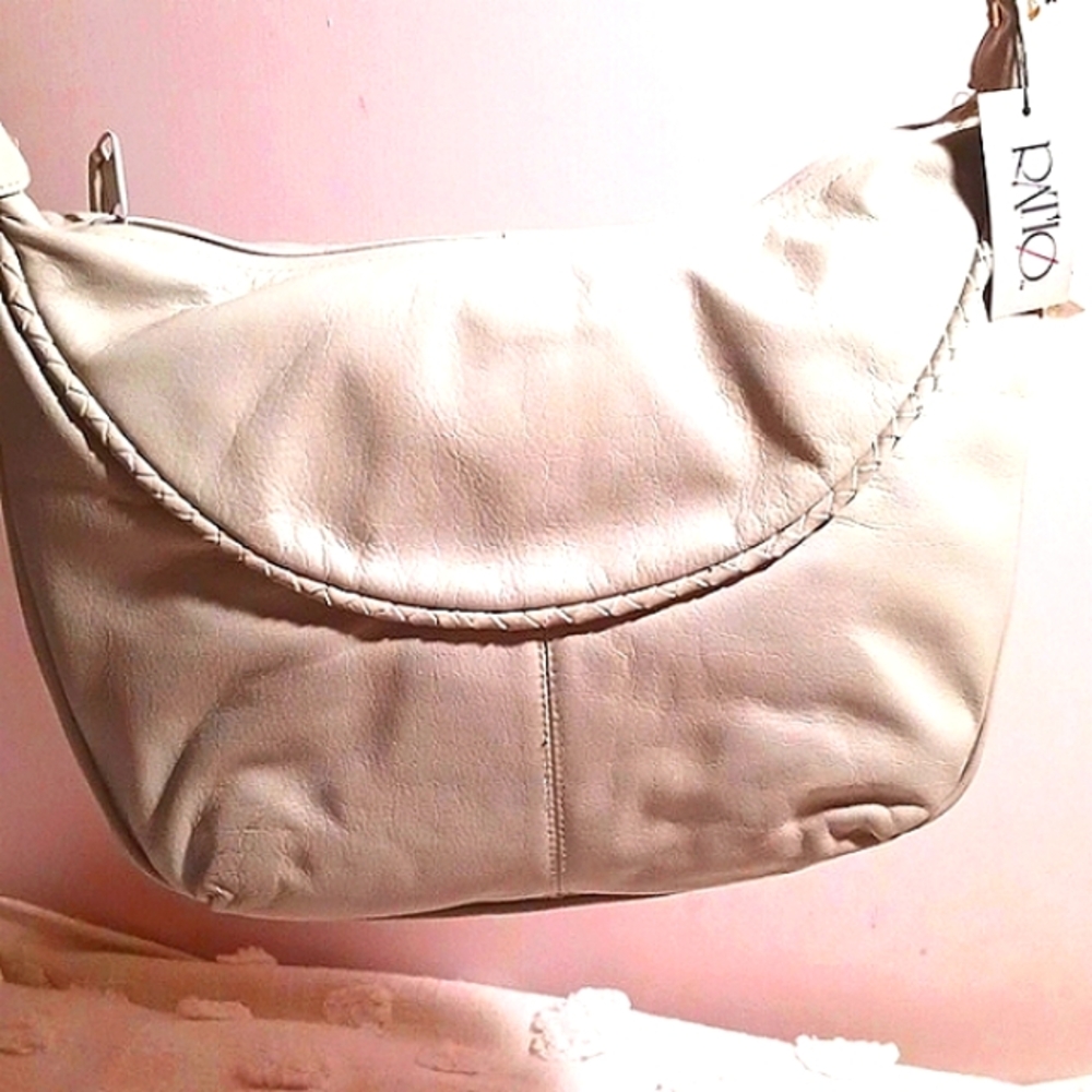 Vtg. RATIO ⚜️ Light Grey ⚜️ Genuine Leather Shoulder Bag